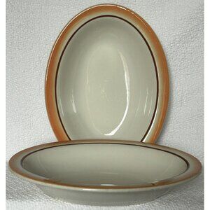 Buffalo China 2 Oval Serving Bowls Restaurant Ware Orange & Ivory Vintage 1960